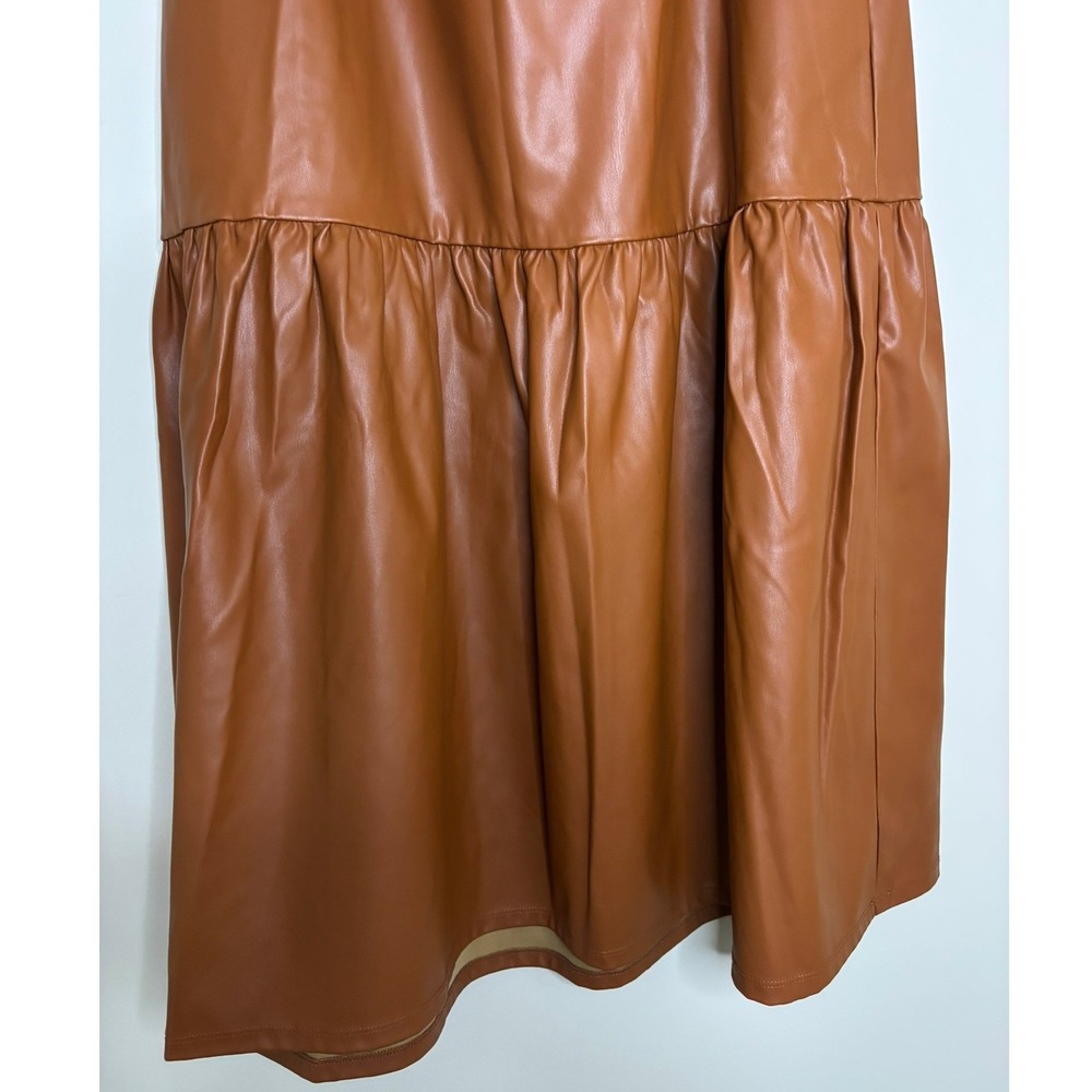 Who What Wear Faux Leather Tiered Midi Skirt Cognac Brown Womens XL New Neutral - Picture 3 of 9